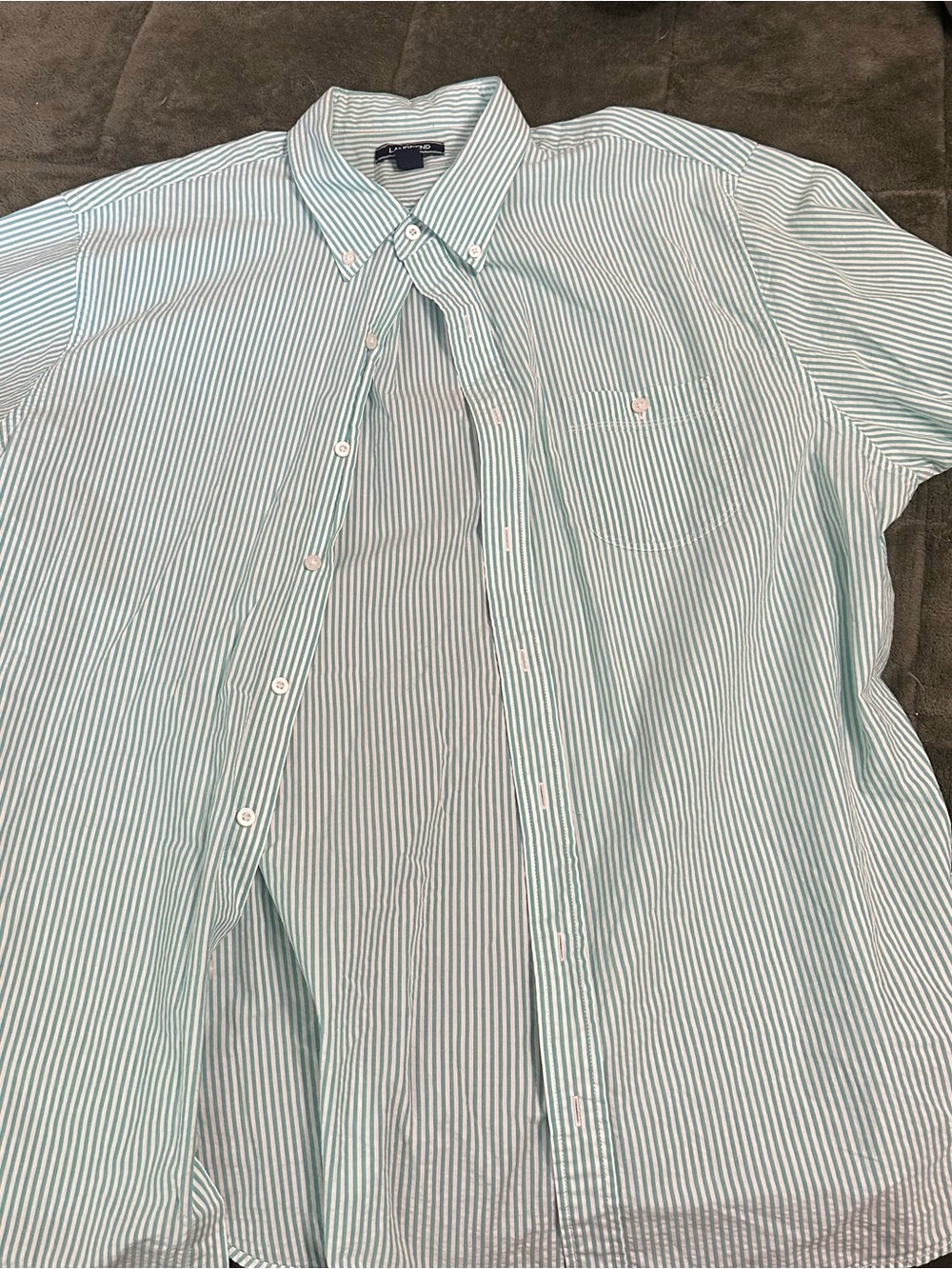Lands' End Men’s Mint Green and White Striped Button-Down Shirt